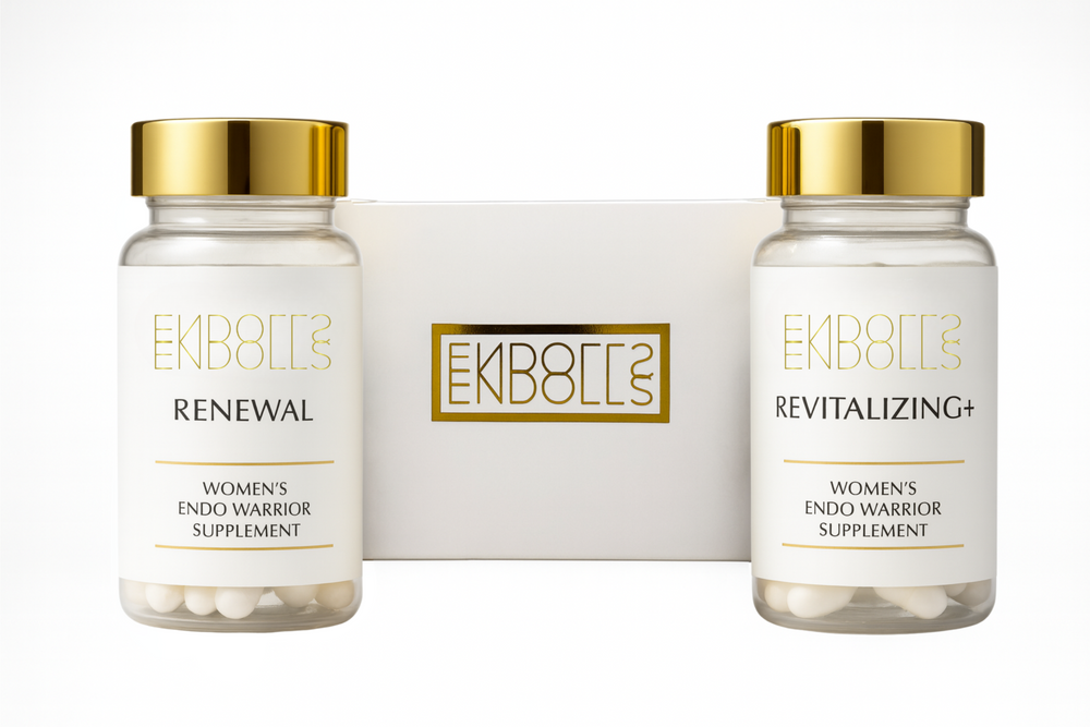 Advanced Duo: white box with Renewal and Revitalizing+ bottles, white labels and gold caps